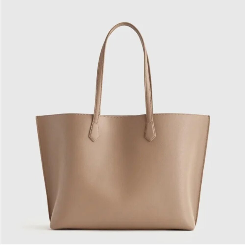 Quince Italian Leather Triple Compartment Shopper Tote In Cappuccino